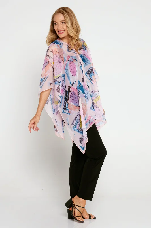 Women's V-Neck BlouseTwo Way Chiffon Shawl - Pink Collage