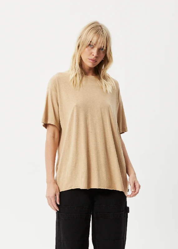 Women's Blouse with Asymmetrical HemAFENDS Womens Slay - Oversized Tee - Tan