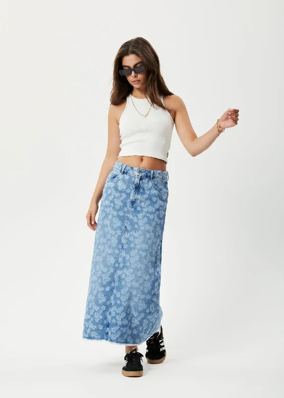 Women's High-Neck BlouseAFENDS Womens Fink Chichi - Denim Midi Skirt - Worn Blue Daisy