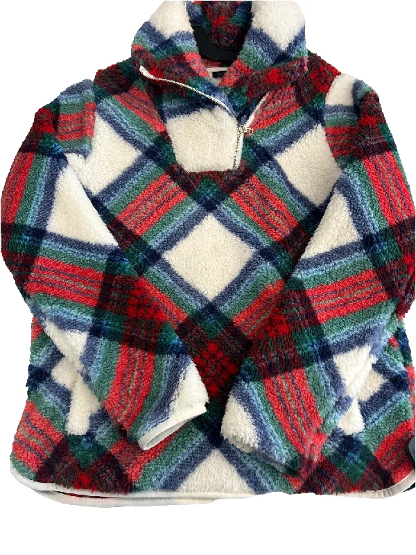 Women's Collarless Design SweatersTop Long Sleeve Fleece Pullover By Talbots In Plaid, Size: Xs