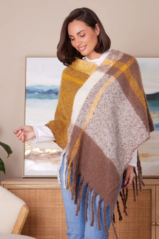 Women's Striped BlousePayton Super Soft Poncho - Brown/Yellow