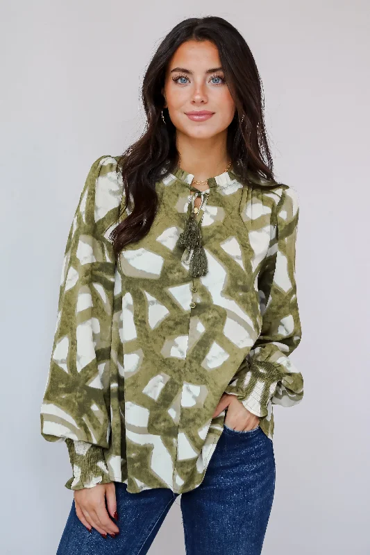 Women's Blouse with LaceFlawlessly Posh Olive Blouse