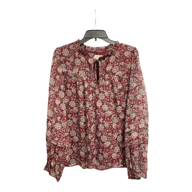 Women's Blouse with Collarless DesignBlouse Long Sleeve By Loft In Floral Print, Size: Xl