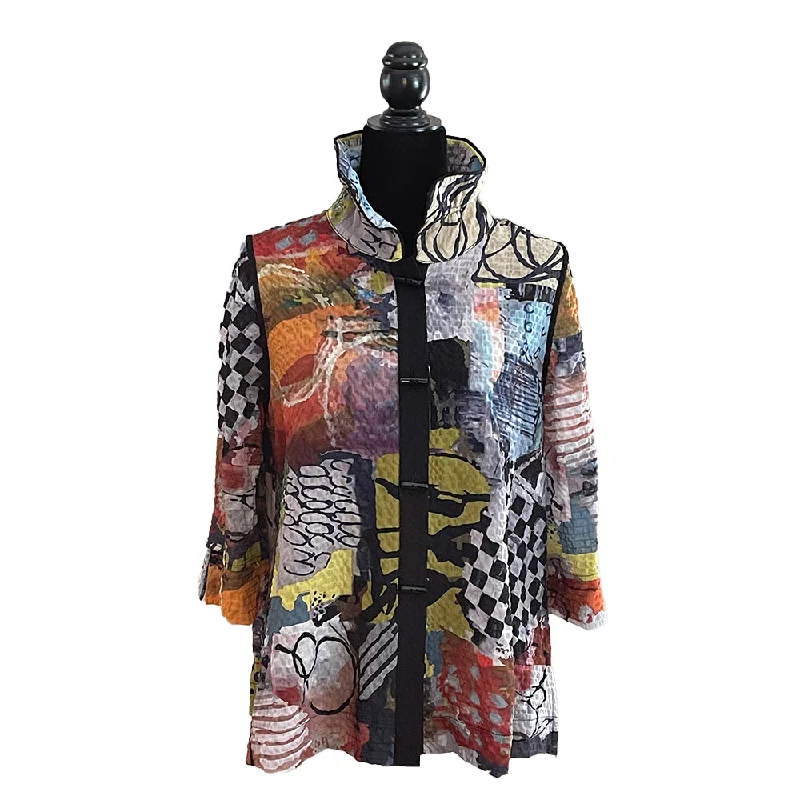 Women's Striped BlouseMoonlight Modern-Art-Print Button Front Blouse/Jacket - 3963