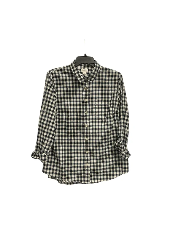 Women's Blouse with Collarless DesignBlouse Long Sleeve By J. Crew In Plaid Pattern, Size: L