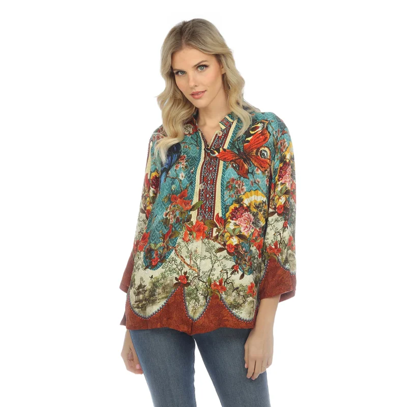 Women's Blouse with ButtonsCitron "Butterflies & Flowers" Print Blouse - 1213FFF