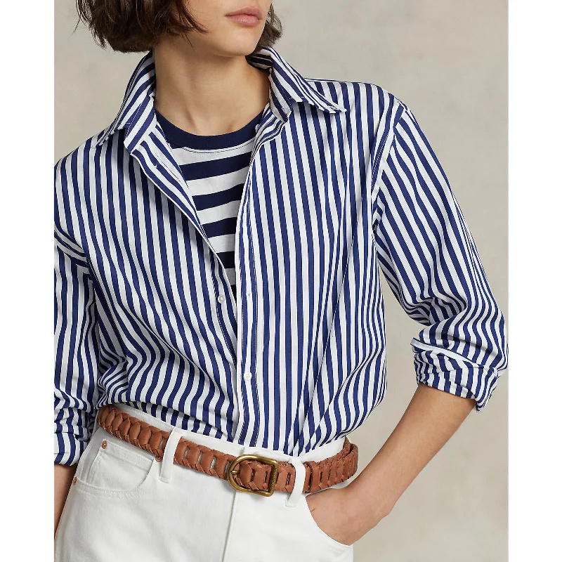 Women's Blouse with BeadsPolo Ralph Lauren - Relaxed FitCotton Shirt - Stripe - Royal/White