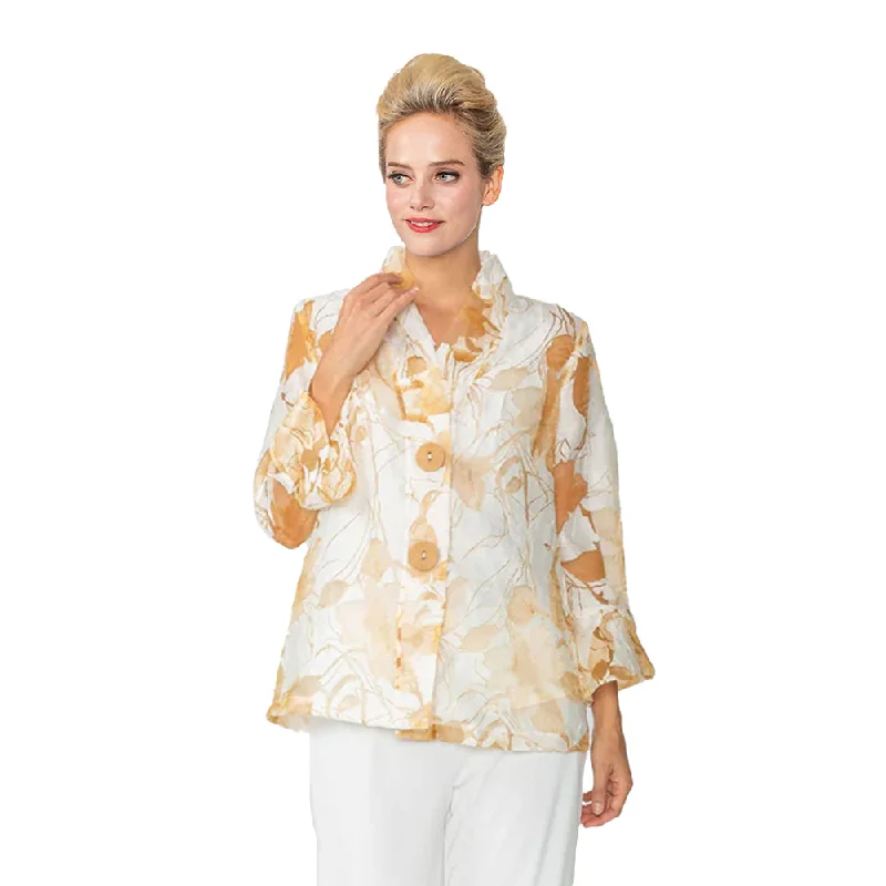 Women's Blouse with Square CollarIC Collection Sheer Floral High-Low Jacket in Beige - 6511J-BG