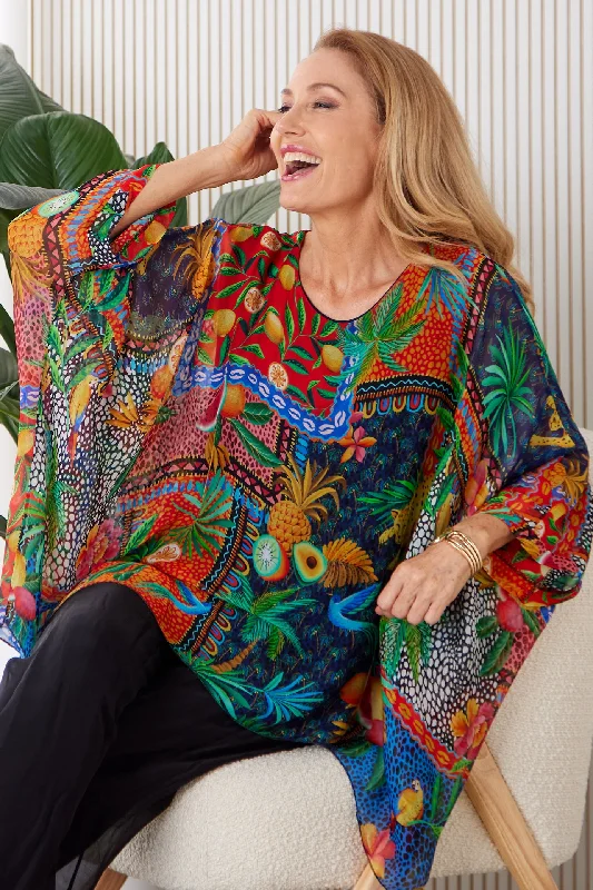 Women's Blouse with Cropped LengthLuciana Silk Top - Tropicana