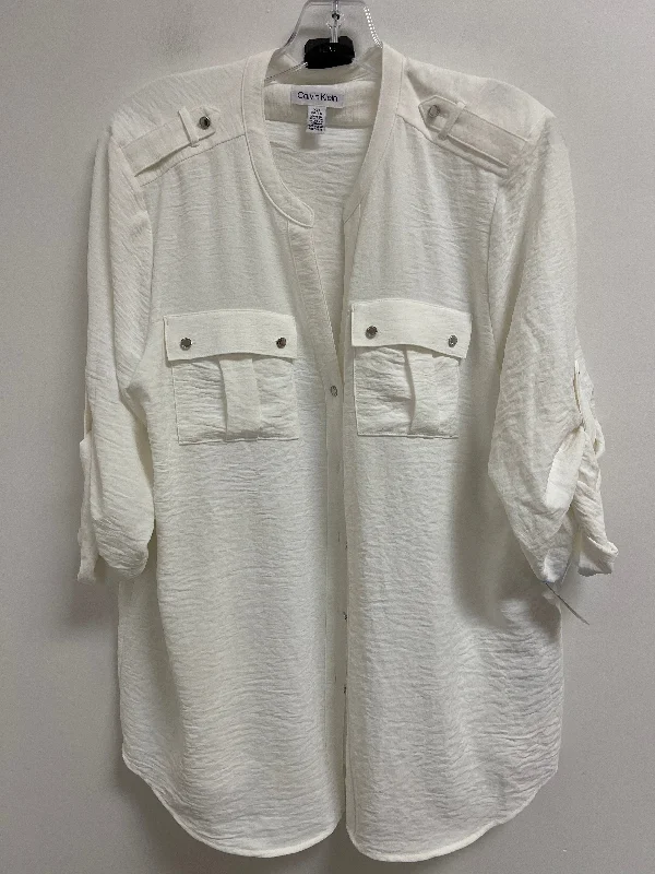 Women's Blouse with Collarless DesignBlouse Long Sleeve By Calvin Klein In White, Size: Xl