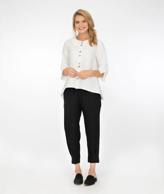 Women's Blouse with V-Shaped HemNiche - Rayon - Twinbutton Jacket - White