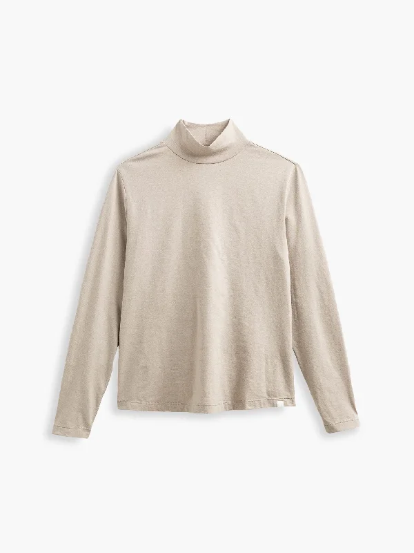 Women's Blouse with Shawl CollarWomen's Composite Merino Long Sleeve Mock Neck - Taupe