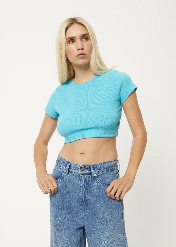 Women's Blouse with Long LengthAFENDS Womens Abbie - Ribbed Cropped Tee - Vivid Blue