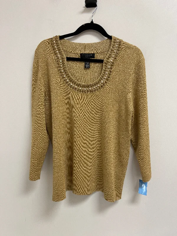 Women's Greek Wool SweatersSweater By Cable And Gauge In Gold, Size: 1x