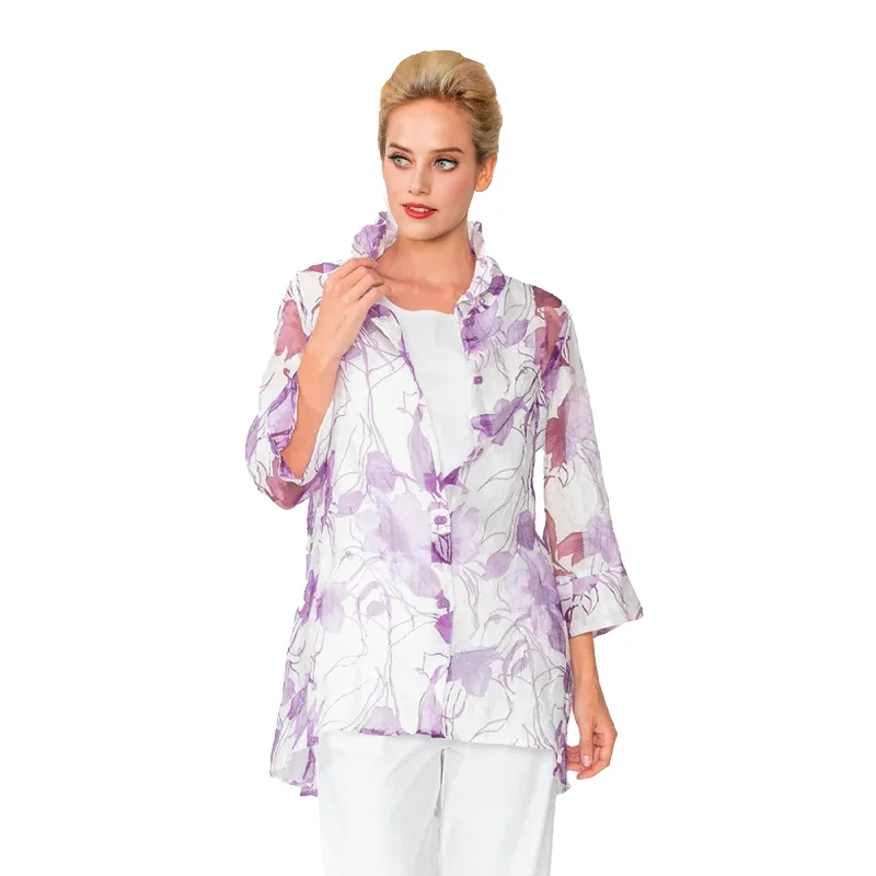 Women's Blouse with Peter Pan CollarIC Collection Effortless Elegance Sheer Floral Blouse in Purple - 2277J-PPL