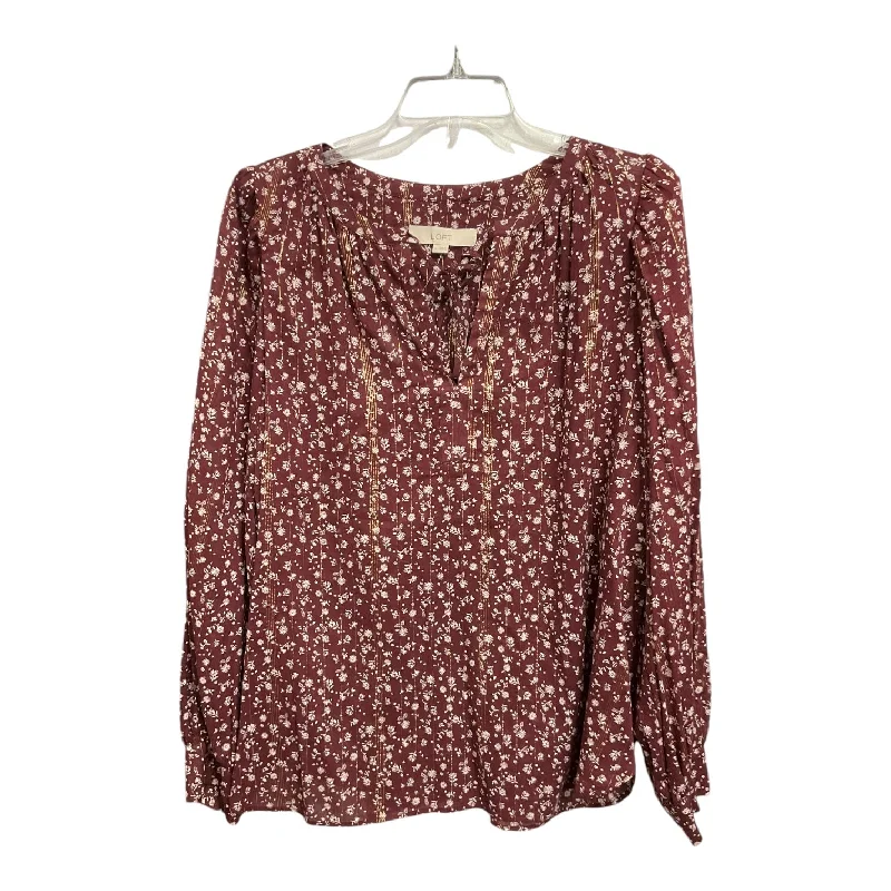 Women's Blouse with Low CollarBlouse Long Sleeve By Loft In Floral Print, Size: Xl