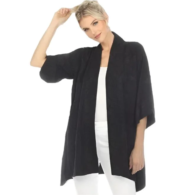 Women's Sleeveless BlouseCitron Embossed Silk Blend Kimono in Black - 0917SSB