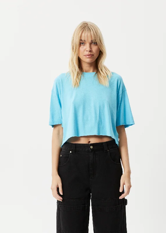 Women's Blouse with Rounded HemAFENDS Womens Slay Cropped - Oversized Tee - Vivid Blue