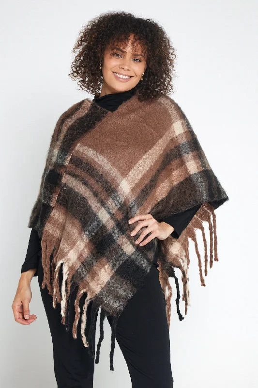 Women's Button-Up BlousePayton Super Soft Poncho - Brown/Black