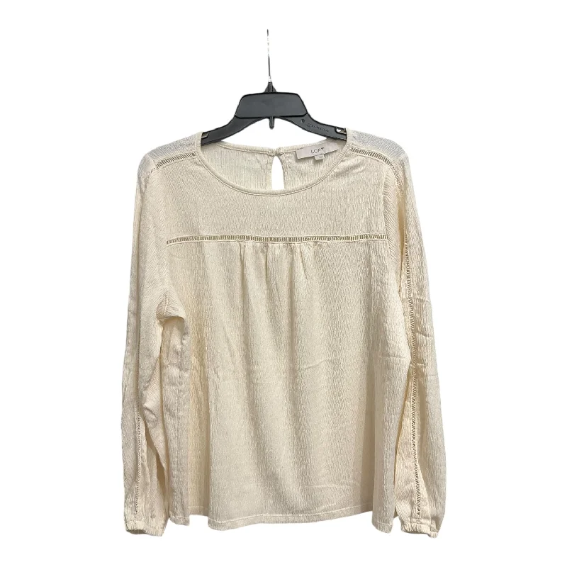 Women's Blouse with Lapel CollarBlouse Long Sleeve By Loft In Cream, Size: L