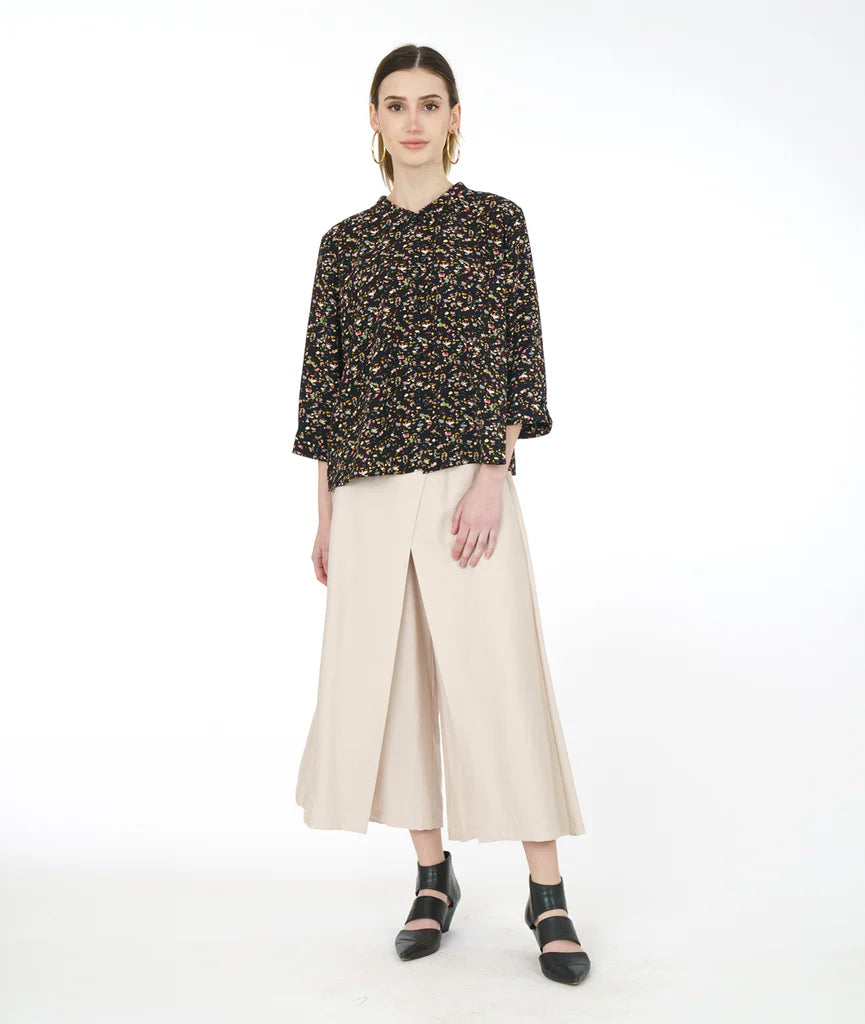 Women's Blouse with RufflesNiche - Black Terrazzo - Twinbutton Top