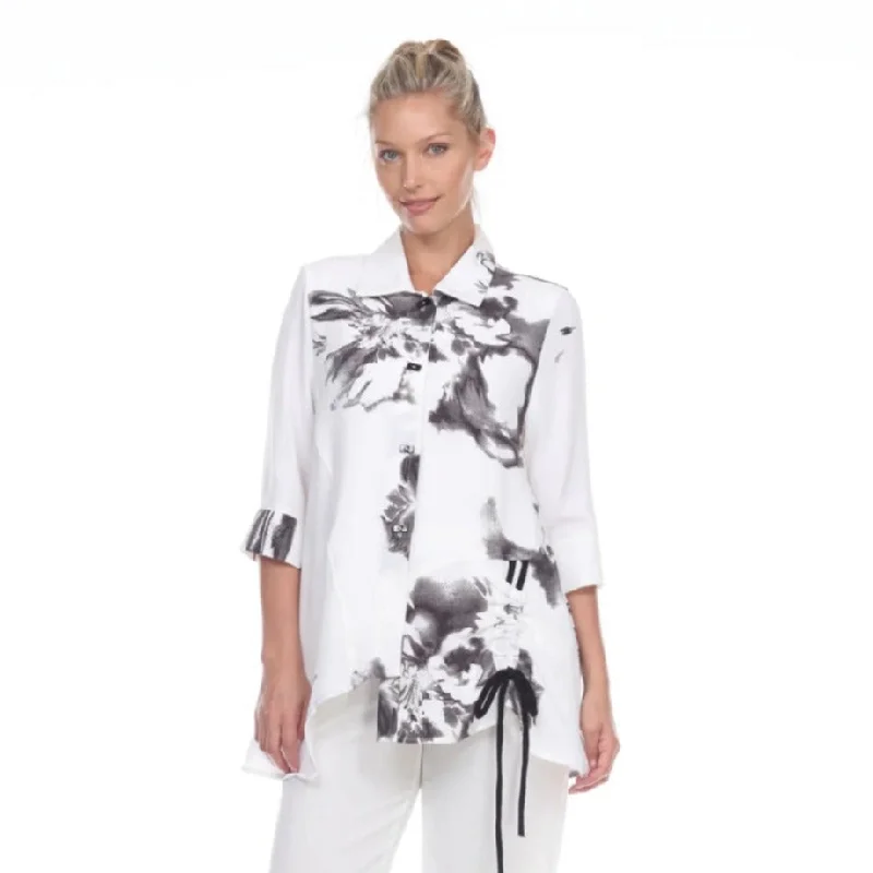 Women's Blouse with Sweetheart CollarMoonlight Asian Inspired Print Blouse - 2782 - Sizes S & L Only!