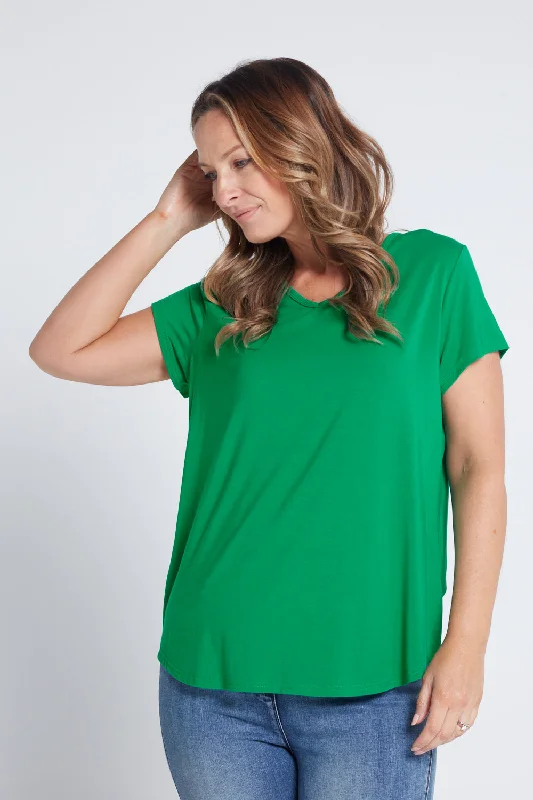 Women's Blouse with Boat NeckBamboo Tee - Emerald