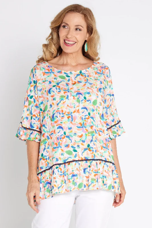 Women's Blouse with Boat CollarElectra Top - Summer Watercolour