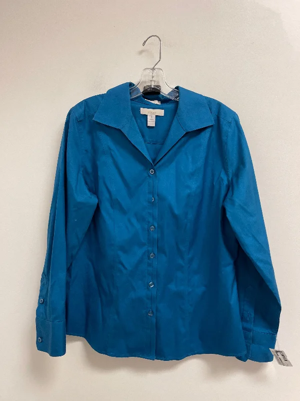 Women's Blouse with Square CollarBlouse Long Sleeve By Chicos In Blue, Size: M