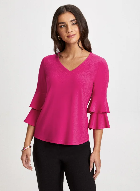 Women's Blouse for ChurchRuffle Sleeve V-Neck Top