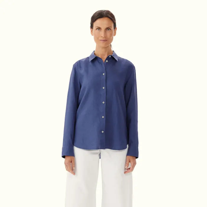 Women's Blouse with TasselsR.M.Williams - Highgate Shirt - Linen - Blue