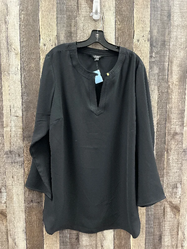 Women's Blouse with V-Shaped CollarBlouse Long Sleeve By Ralph Lauren In Black, Size: 2x