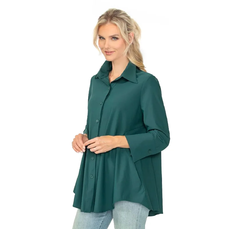 Women's High-Neck BlouseIC Collection High-Low Pocket Blouse Hunter Green - 3778B-HNT