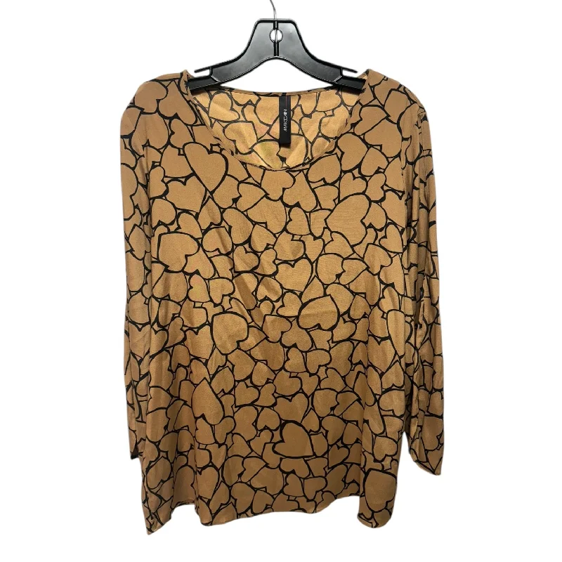 Women's Blouse with Shirt CollarHeart Blouse Long Sleeve By Marc Cain In Black & Brown, Size: Xl