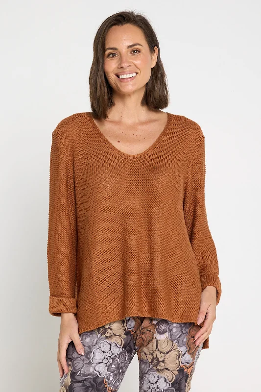 Women's Blouse with PleatsEmmy Cotton Knit Jumper - Brown