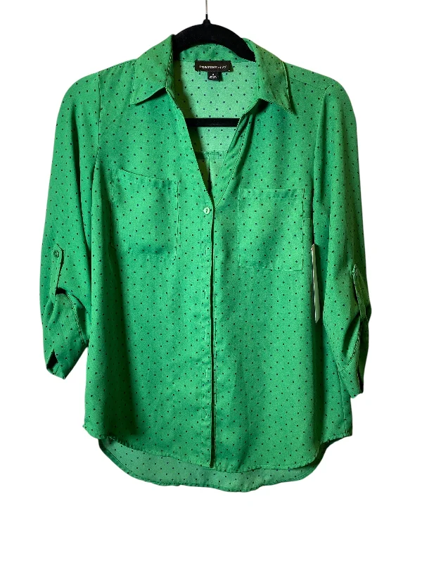 Women's Blouse with Boat CollarBlouse Long Sleeve By Fortune & Ivy In Green, Size: S