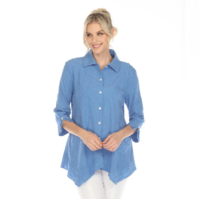 Women's Cotton BlouseFocus Embroidered Cotton Voile Shirt in French Blue - EC-104-FB