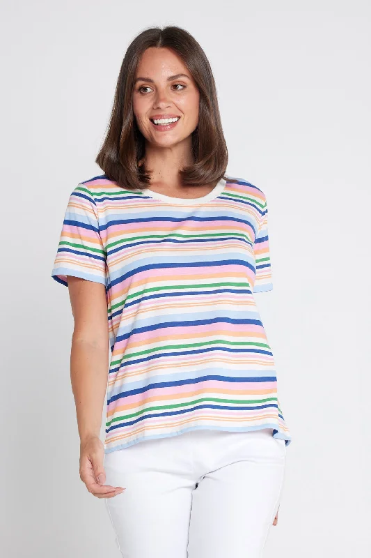 Women's Blouse with Low CollarSorbet Tee - Multi Stripe