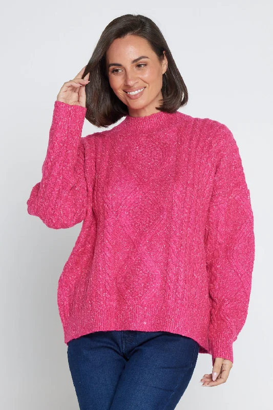 Women's Blouse with Shirt CollarMiranda Cable Knit Jumper - Hot Pink