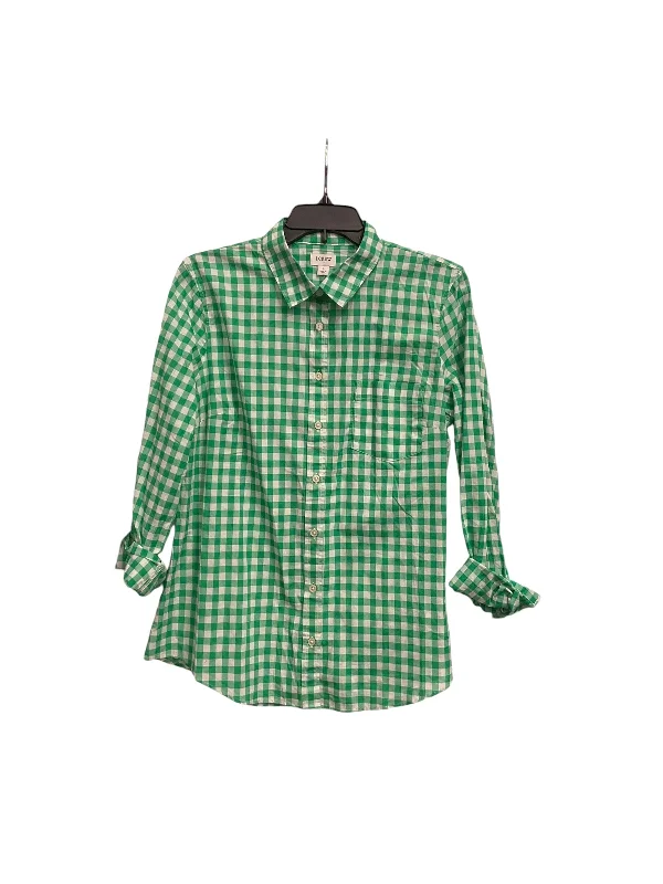 Women's Blouse with Notched CollarBlouse Long Sleeve By J. Crew In Plaid Pattern, Size: L