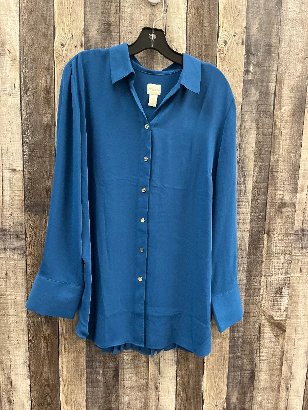 Women's Blouse with Wide CollarBlouse Long Sleeve By Chicos In Teal, Size: Xl