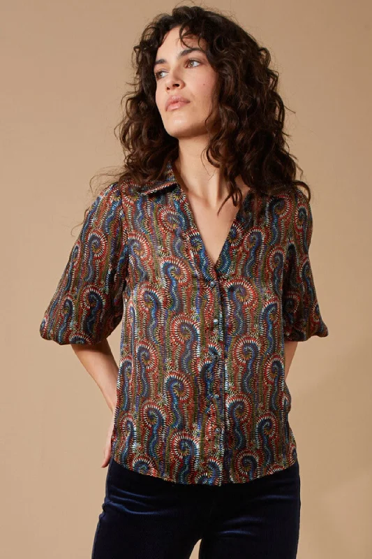 Women's Blouse with Notched CollarSwirls and Strangers Charlie Shirt