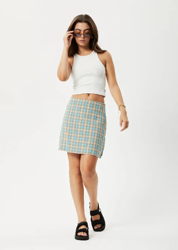 Women's Blouse with Narrow CollarAFENDS Womens Millie - Mini Skirt - Tan Check