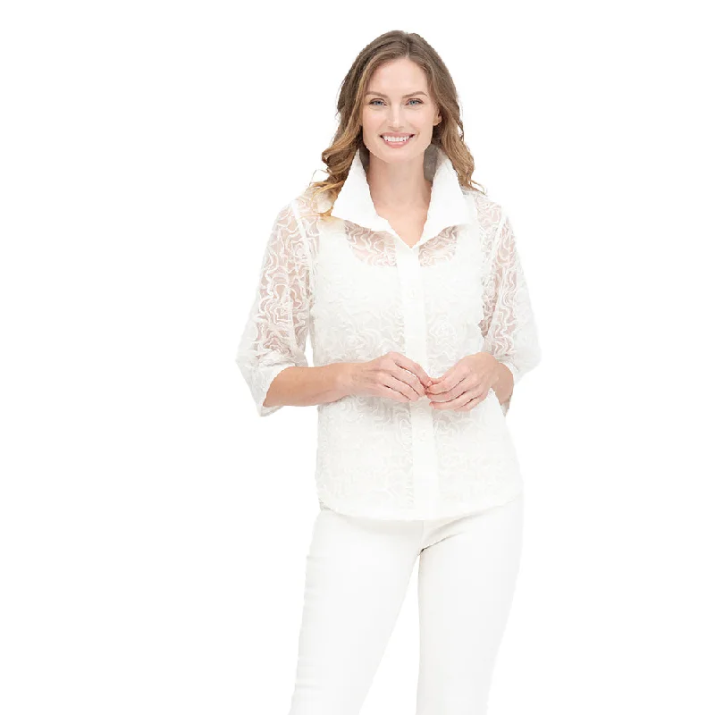 Women's Blouse with Collarless DesignDamee Soutache & Sequin on Ivory Mesh- 7102-IV - Sizes L - XXL Only!