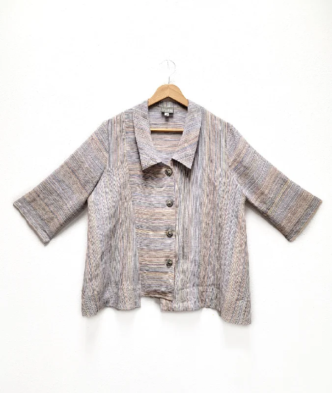 Women's Blouse with Short SleevesNiche - Desert Stripe Linen - Malbec Jacket