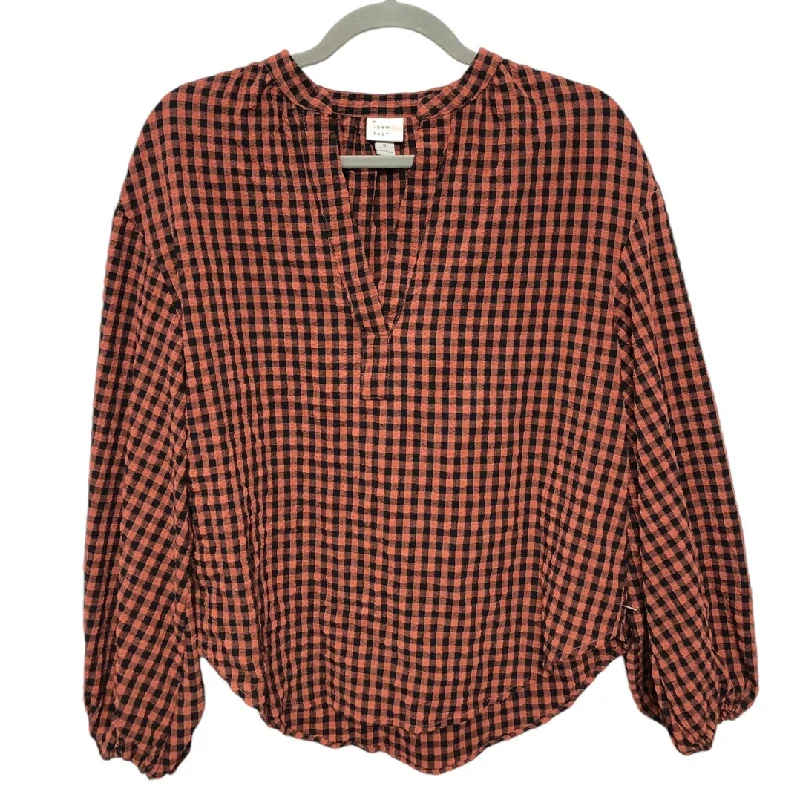 Women's Blouse with Square CollarBlouse Long Sleeve By A New Day In Black & Orange, Size: S