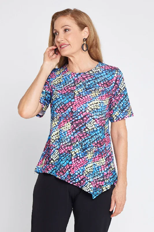 Women's Blouse with Mandarin CollarShyla Top - Indigo Croc