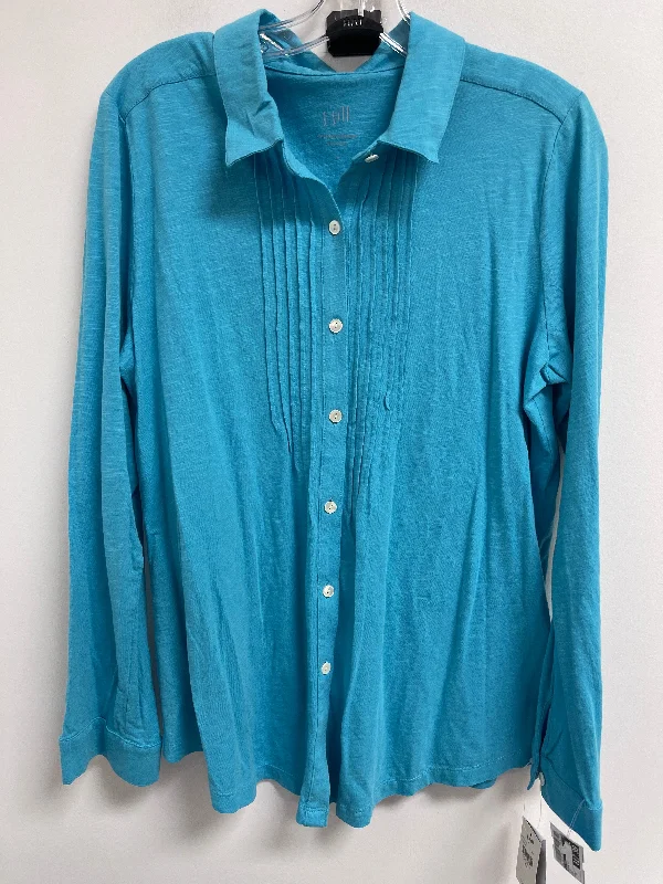 Women's Blouse with U-Shaped CollarBlouse Long Sleeve By J. Jill In Blue, Size: M