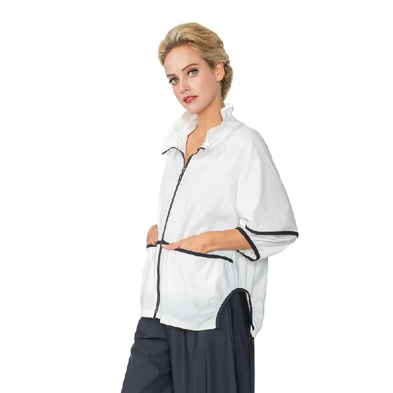 Women's Blouse with Low CollarIC Collection Short Zip Jacket in White/Black - 6010J-WT - Sizes S & XXL Only!