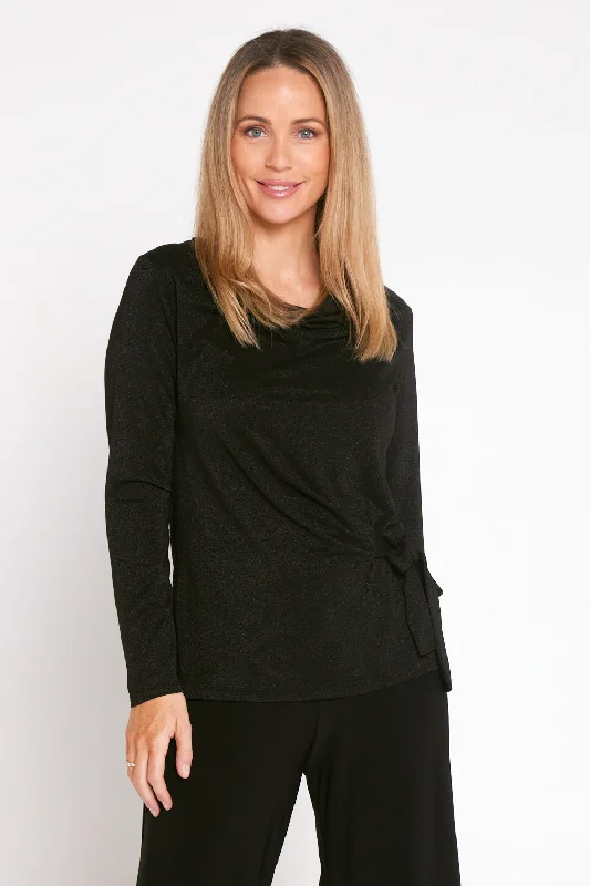 Women's Blouse with FlouncesEsther Lurex Top - Black